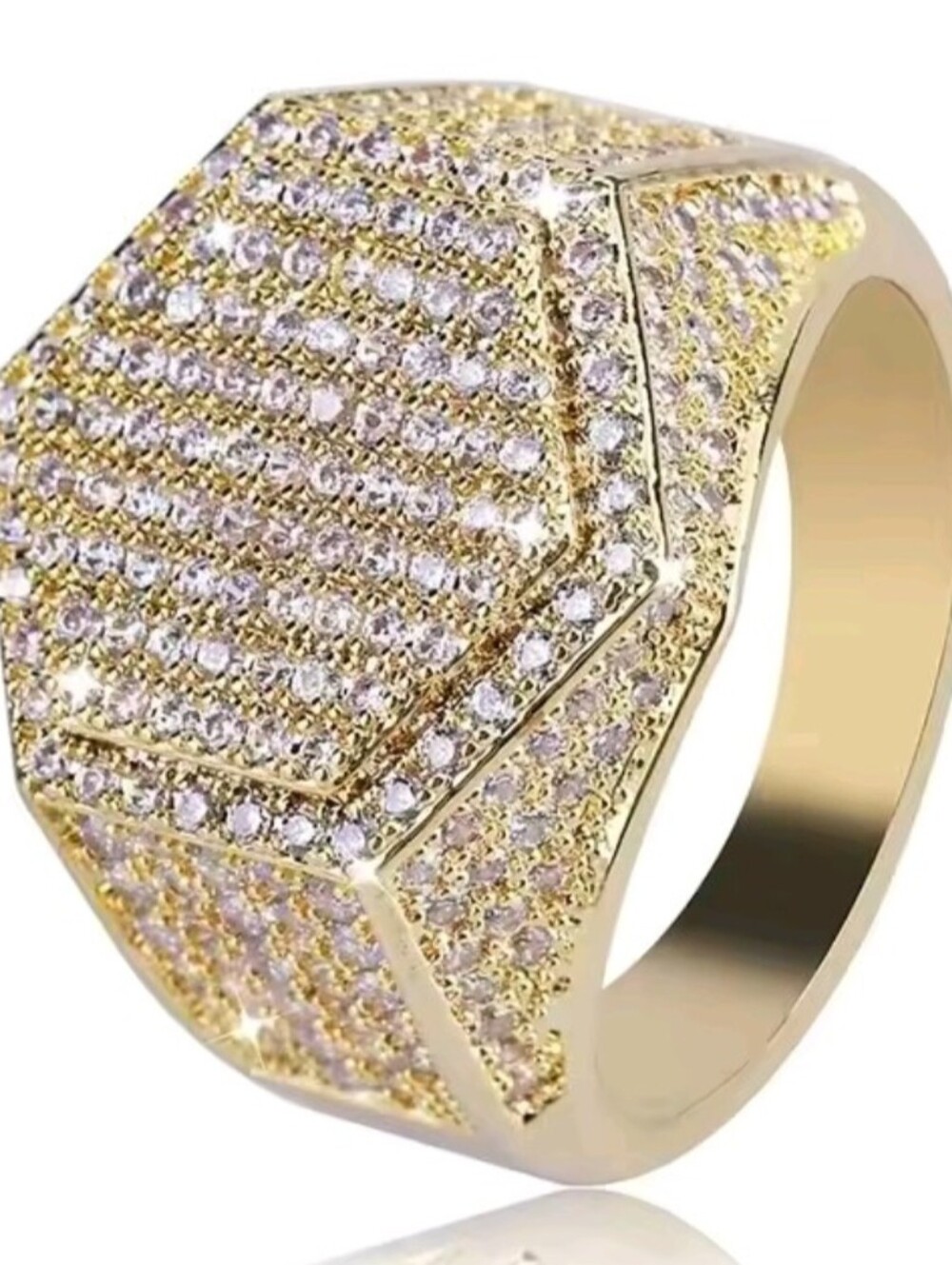 Men's Size 7 Hip Hop Gold Iced Out Bling Ring